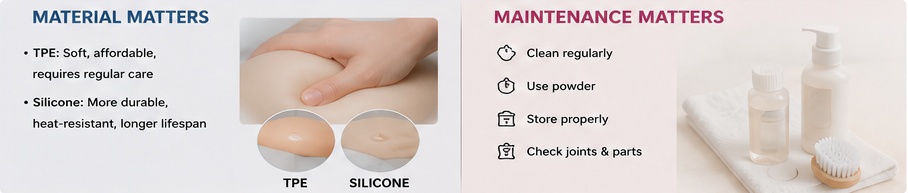 Sex doll material and maintenance guide with TPE and silicone samples
