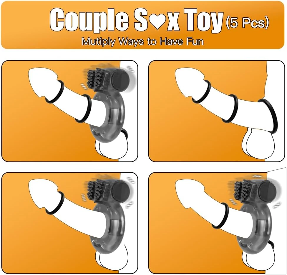 5-Piece Vibrating Cock Ring Set for Couples detail 2 | XXXX DOLL